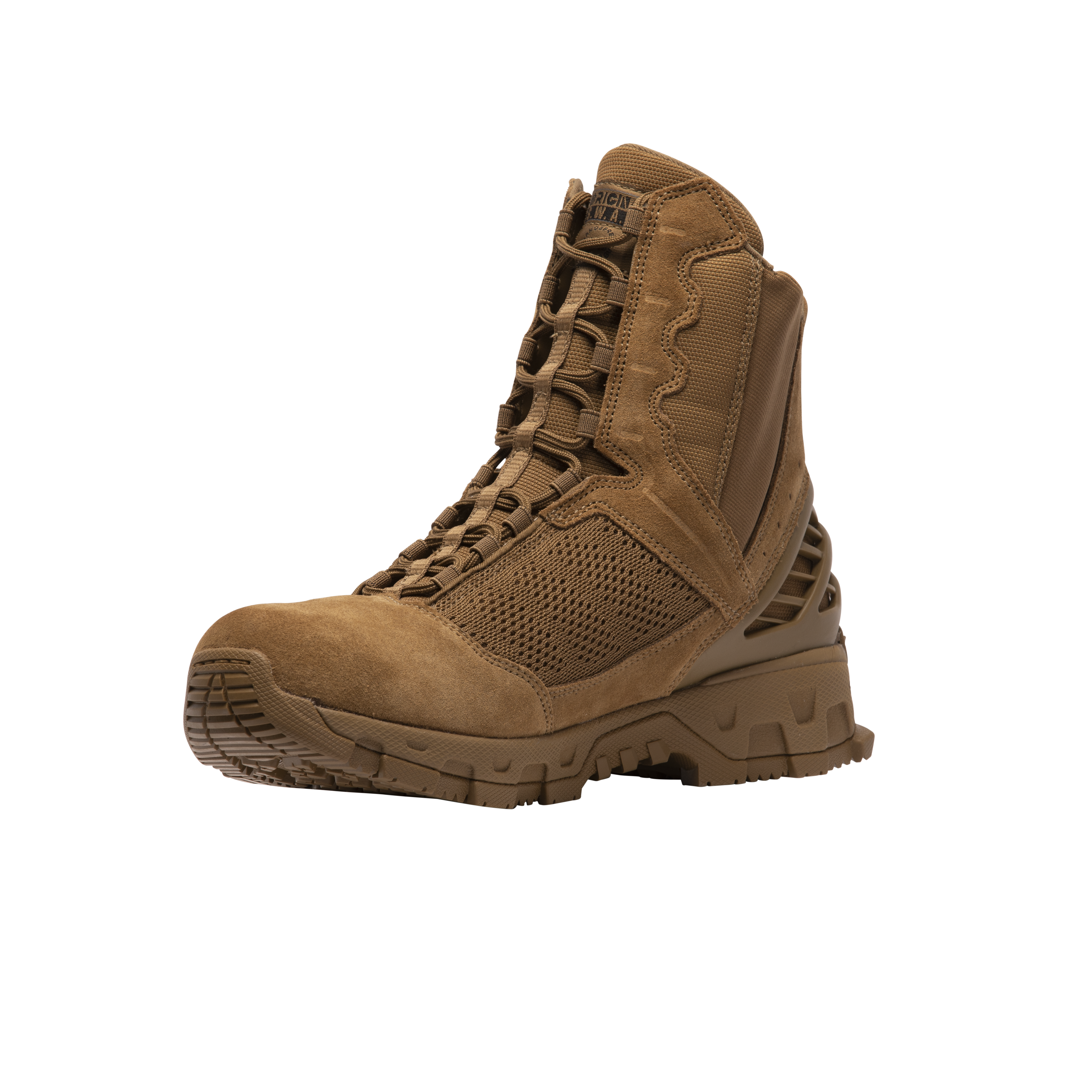 Original SWAT coyote tactical boots with a lace-up closure, rubber outsole, and mesh fabric upper designed for performance and comfort.