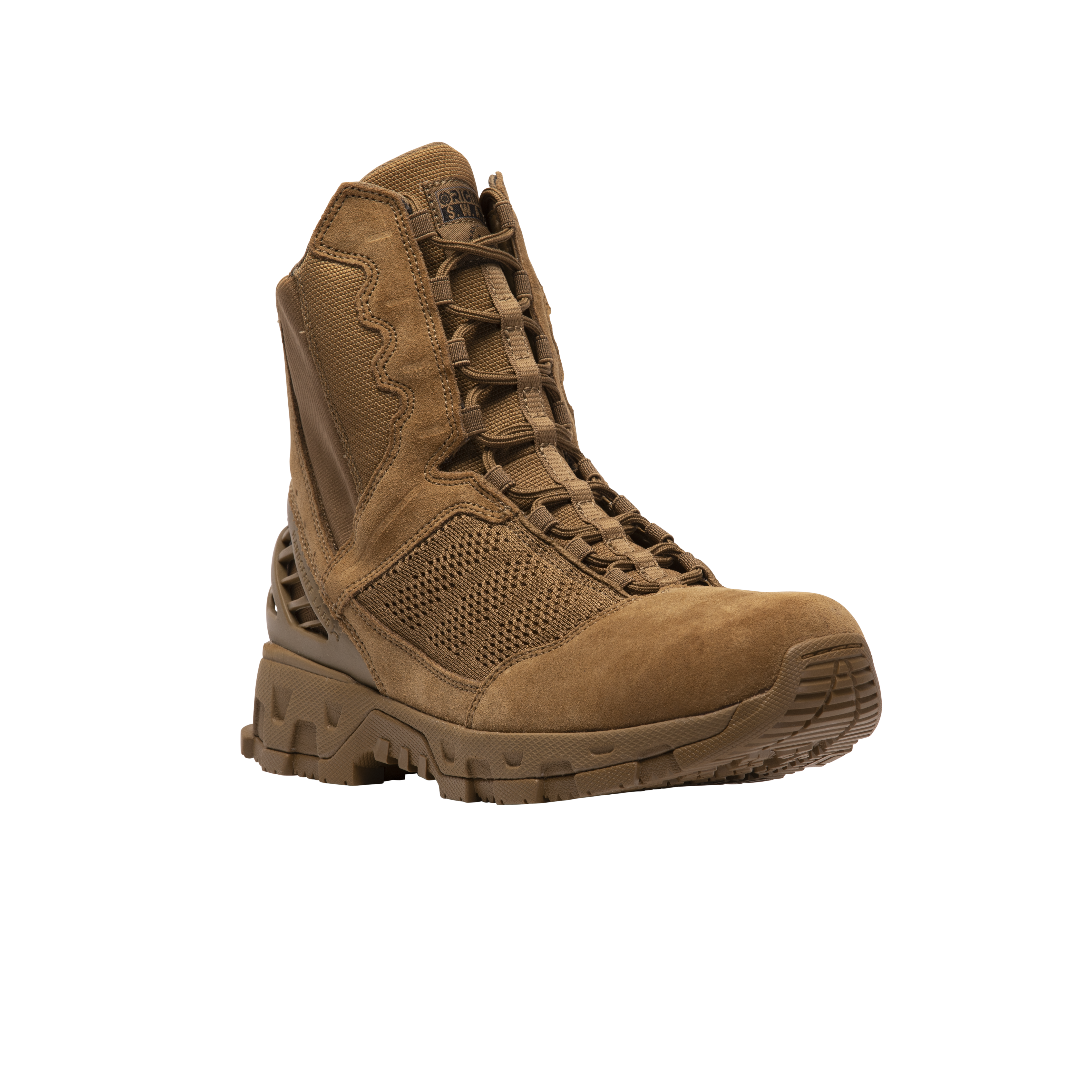 Original SWAT coyote tactical boots with a lace-up closure, rubber outsole, and mesh fabric upper designed for performance and comfort.