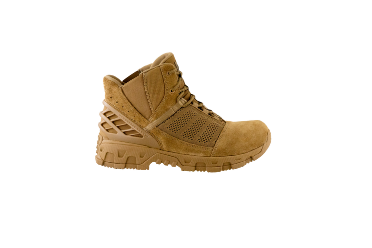 Original SWAT coyote tactical boots with a lace-up closure, rubber outsole, and mesh fabric upper designed for performance and comfort.