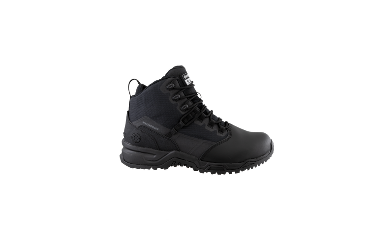 Original SWAT black tactical boots with a polishable toe and side zipper, featuring a non-marking rubber outsole.
