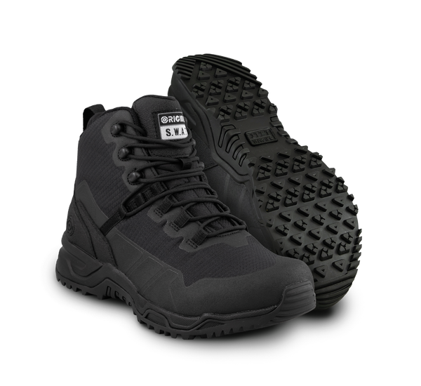 A pair of Original SWAT best police boots with a lace-up closure, rubber outsole, and mesh fabric upper designed for performance and comfort.