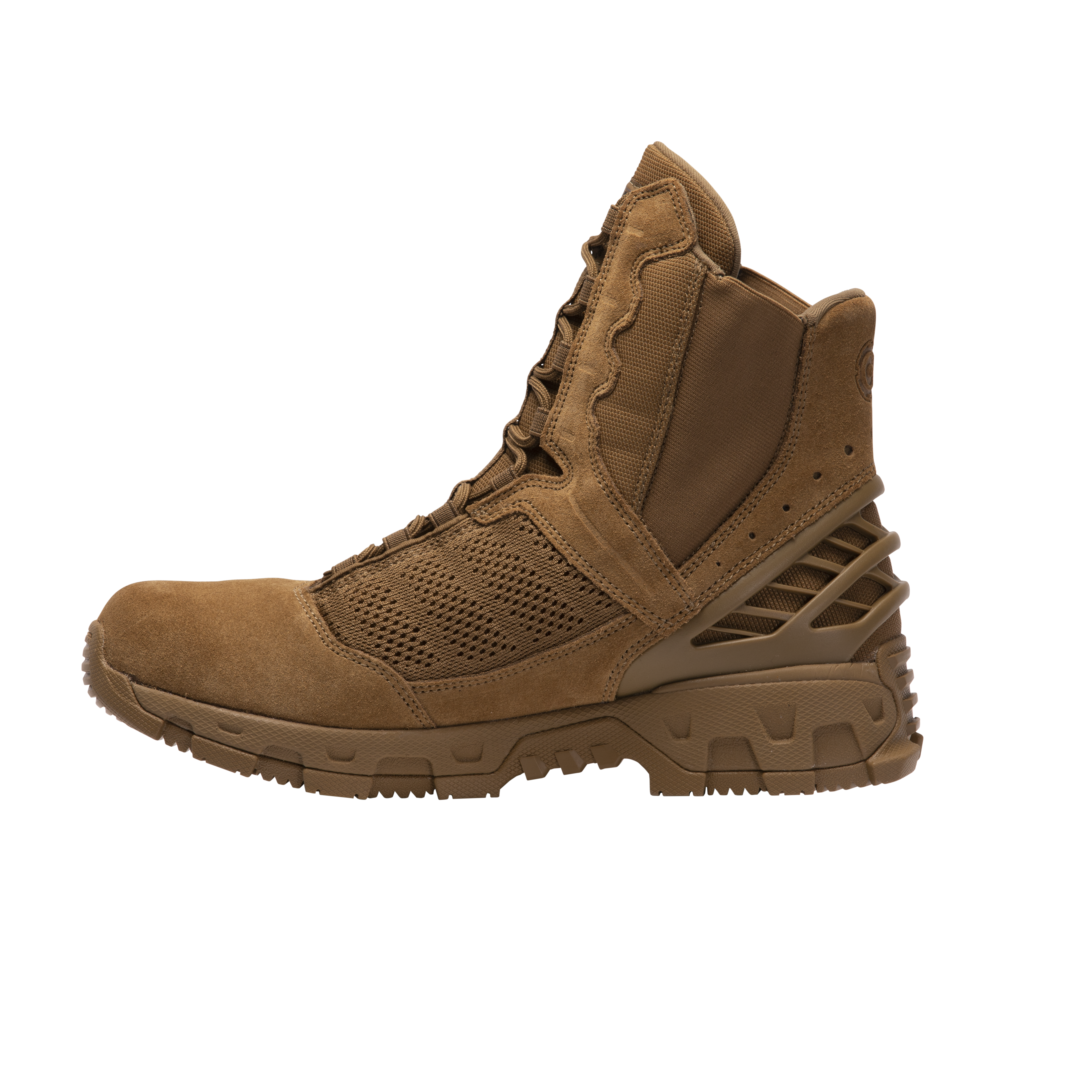Original SWAT coyote tactical boots with a lace-up closure, rubber outsole, and mesh fabric upper designed for performance and comfort.