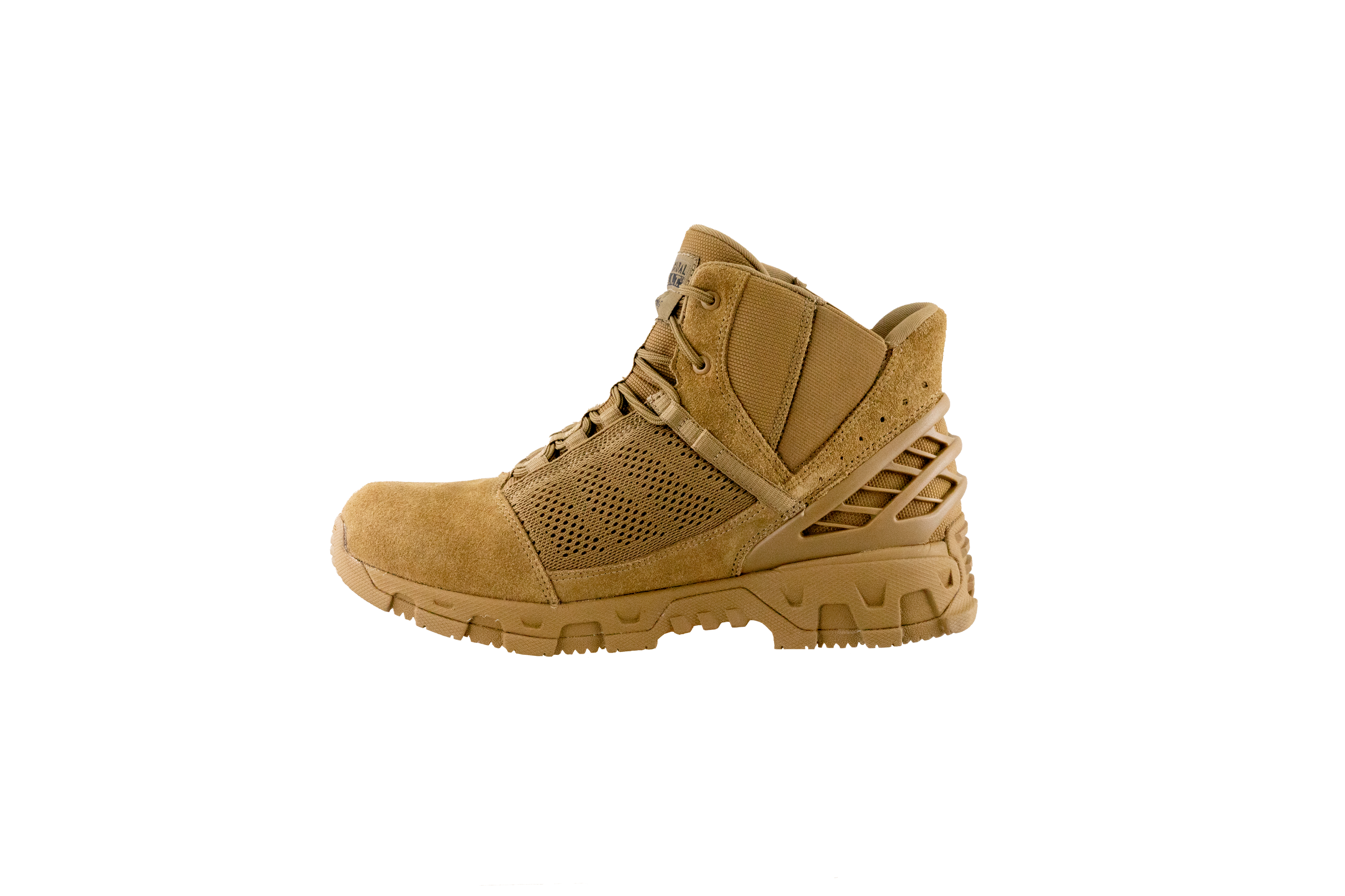 Original SWAT coyote tactical boots with a lace-up closure, rubber outsole, and mesh fabric upper designed for performance and comfort.