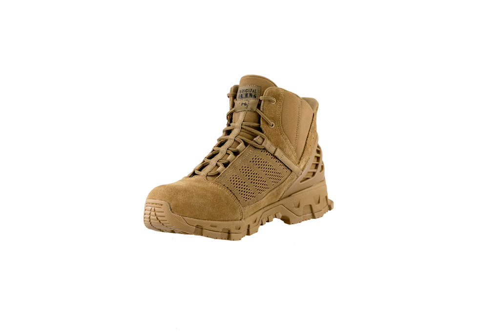 Original SWAT coyote tactical boots with a lace-up closure, rubber outsole, and mesh fabric upper designed for performance and comfort.