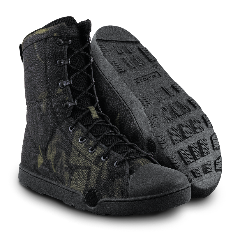 Photo of a pair of Altama® Maritime 8 inch black camo zero drop boots