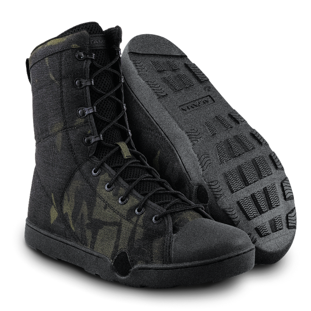 Photo of a pair of Altama® Maritime 8 inch black camo zero drop boots