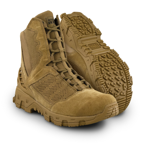 Original SWAT coyote tactical boots with a lace-up closure, rubber outsole, and mesh fabric upper designed for performance and comfort.