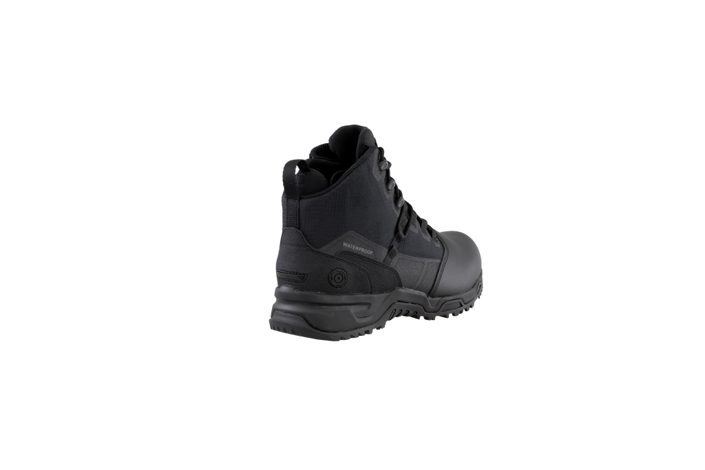 Original SWAT black tactical boots with a polishable toe and side zipper, featuring a non-marking rubber outsole.