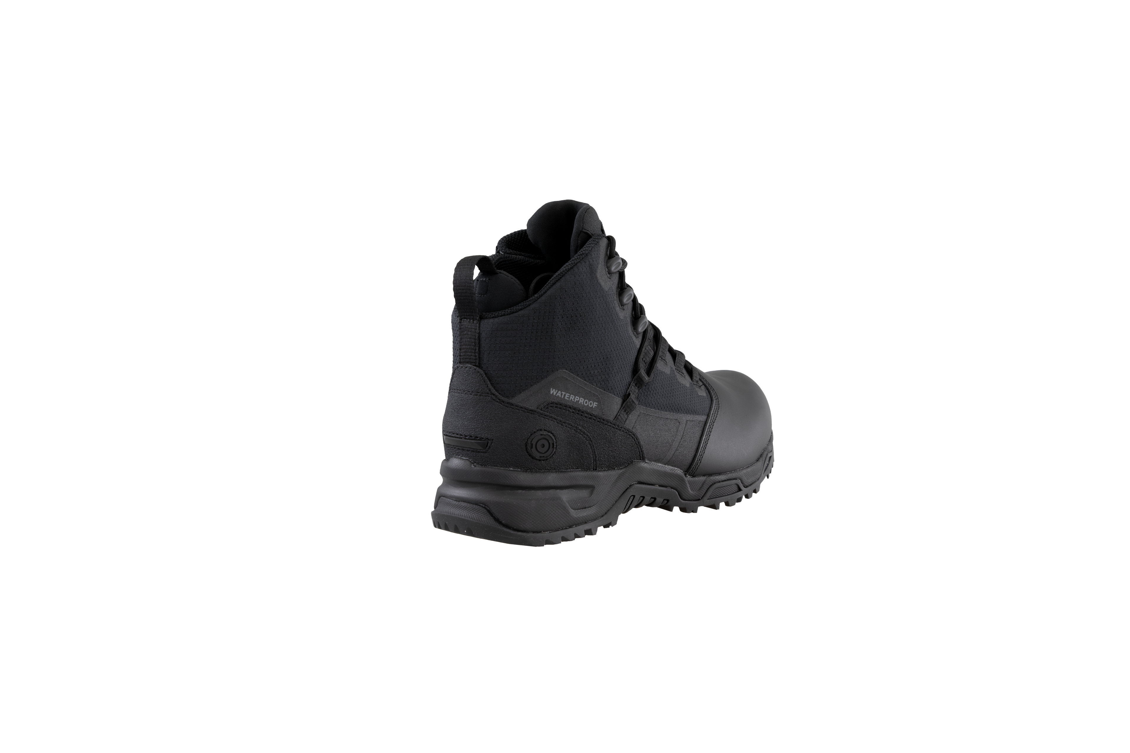 Original SWAT black tactical boots with a polishable toe and side zipper, featuring a non-marking rubber outsole.