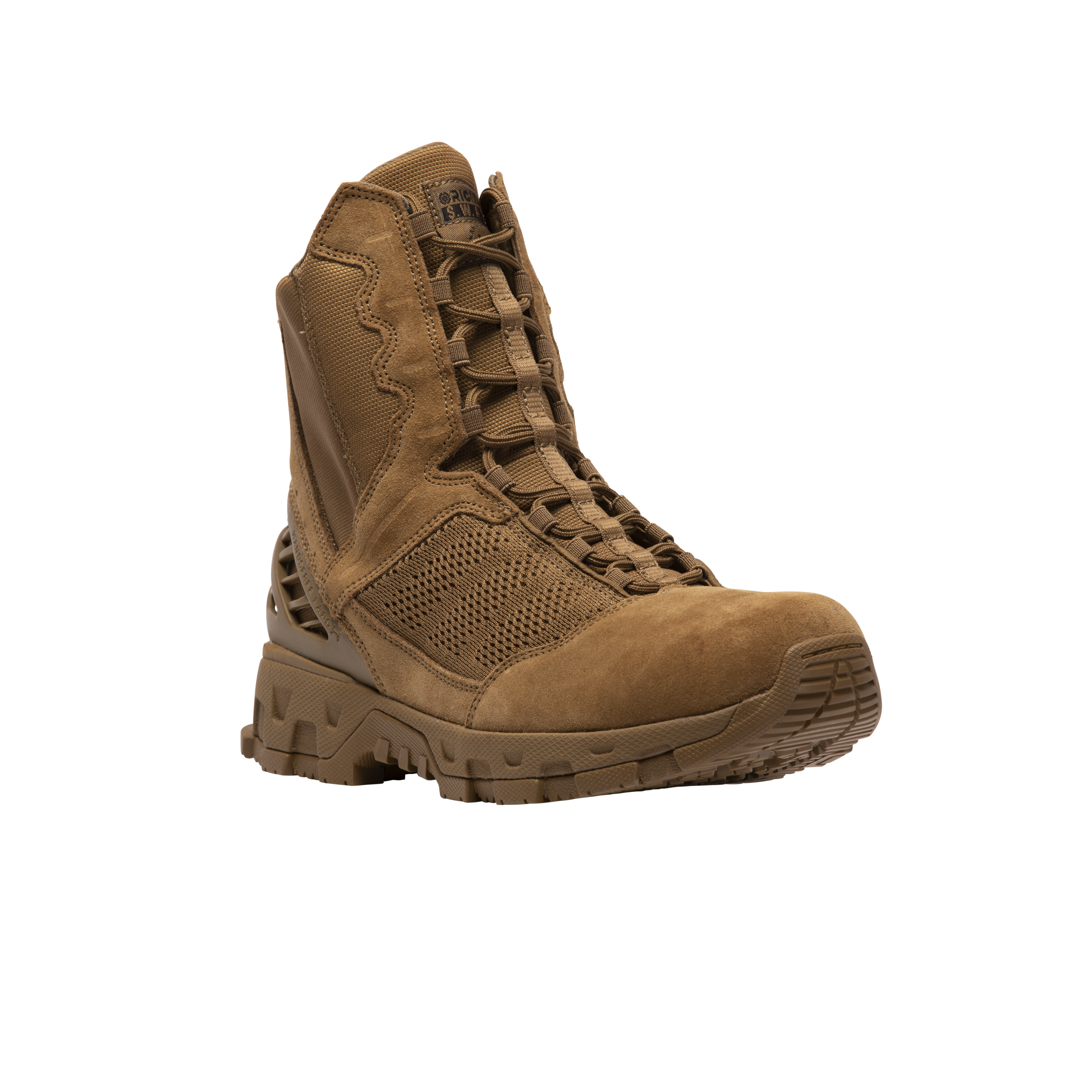 Original SWAT coyote tactical boots with a lace-up closure, rubber outsole, and mesh fabric upper designed for performance and comfort.