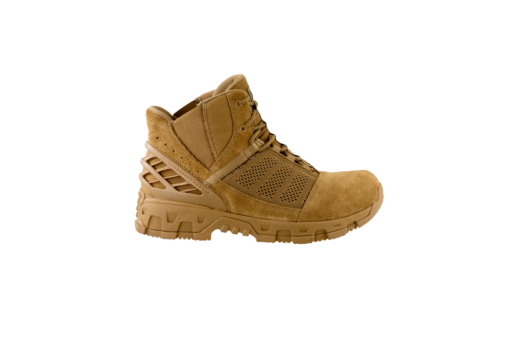 Original SWAT coyote tactical boots with a lace-up closure, rubber outsole, and mesh fabric upper designed for performance and comfort.