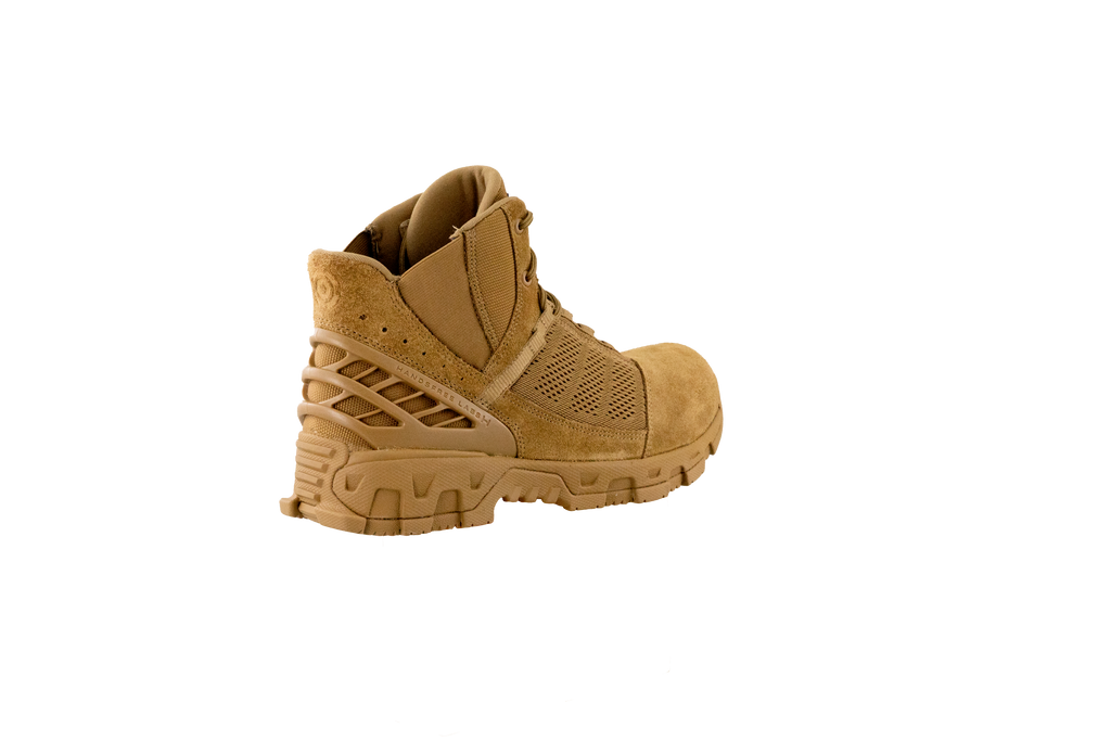 Original SWAT coyote tactical boots with a lace-up closure, rubber outsole, and mesh fabric upper designed for performance and comfort.