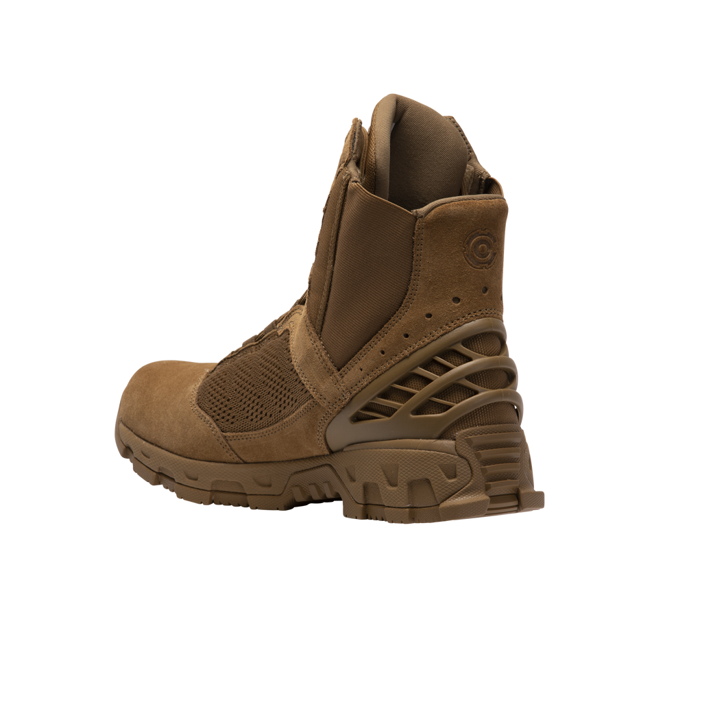 Original SWAT coyote tactical boots with a lace-up closure, rubber outsole, and mesh fabric upper designed for performance and comfort.