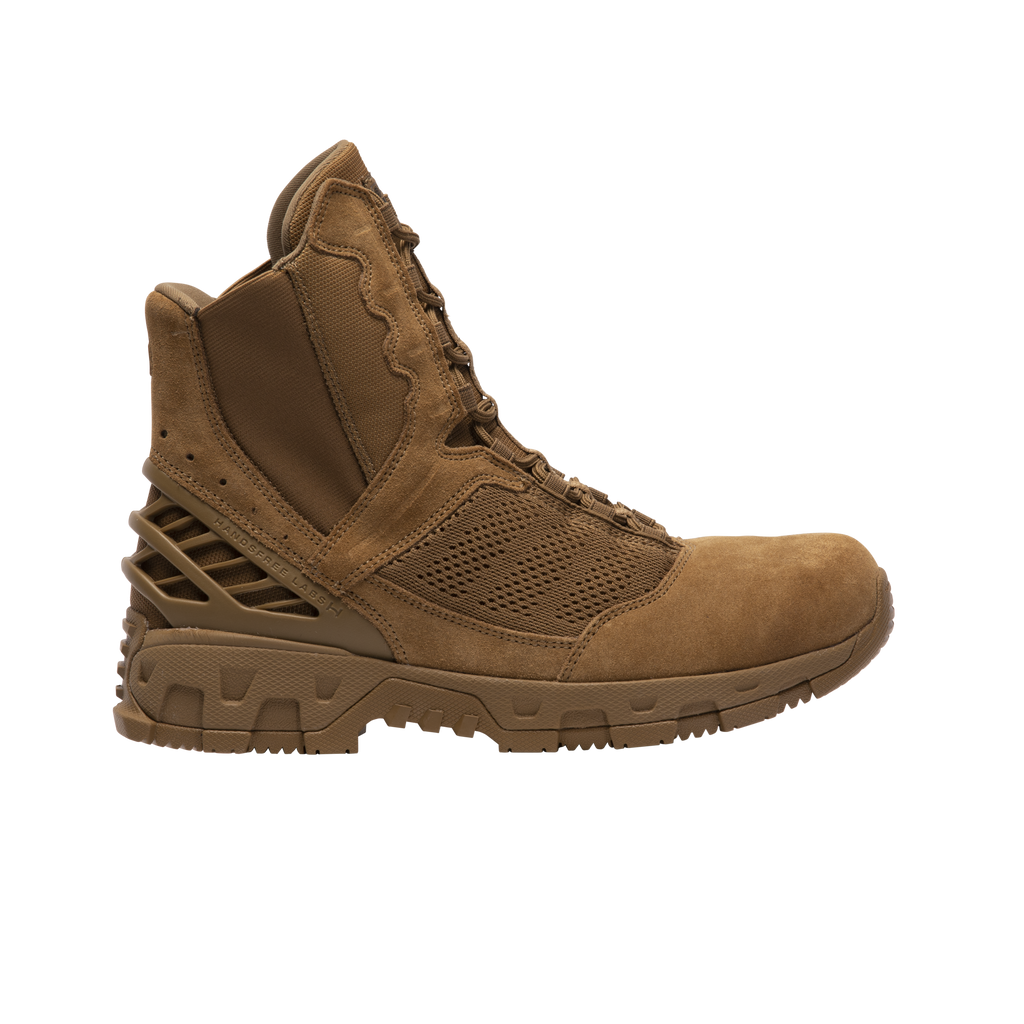 Original SWAT coyote tactical boots with a lace-up closure, rubber outsole, and mesh fabric upper designed for performance and comfort.
