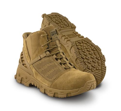 Original SWAT coyote tactical boots with a lace-up closure, rubber outsole, and mesh fabric upper designed for performance and comfort.