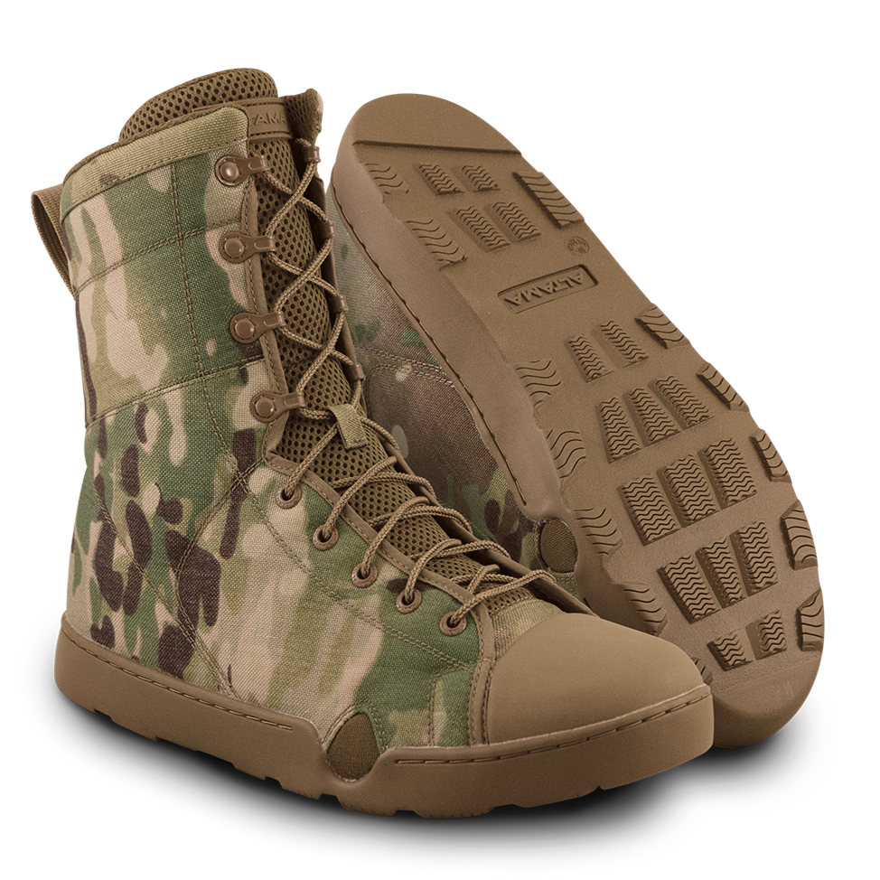 Photo of a pair of Altama® Maritime 8 inch multicam zero drop boots