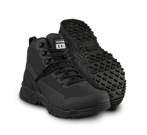 A pair of Original SWAT best police boots with a lace-up closure, rubber outsole, and mesh fabric upper designed for performance and comfort.
