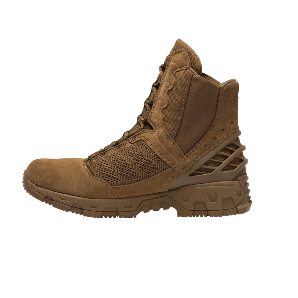 Original SWAT coyote tactical boots with a lace-up closure, rubber outsole, and mesh fabric upper designed for performance and comfort.