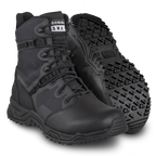 A pair of black, polishable toe tactical boots with a side zipper, suitable for waterproof and slip-resistant use.